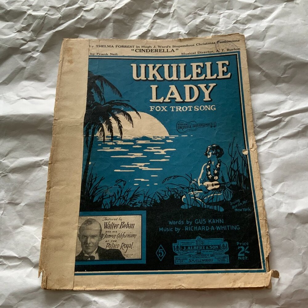 VINTAGE SHEET MUSIC - UKULELE LADY - FOX TROT SONG - WALTER BEBAN 1925